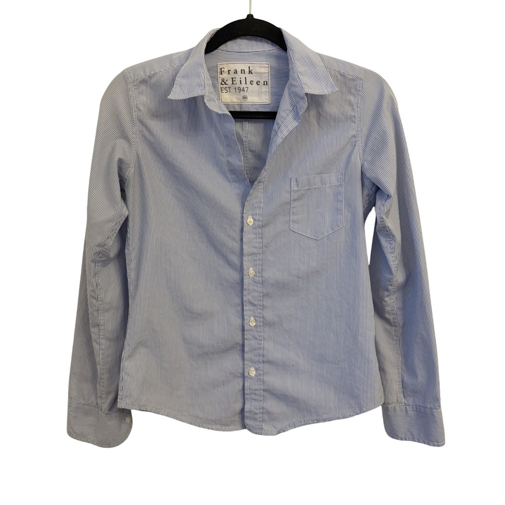 Frank & Eileen Barry Button Up Shirt Women XS Micro Blue Stripe Classic Poplin